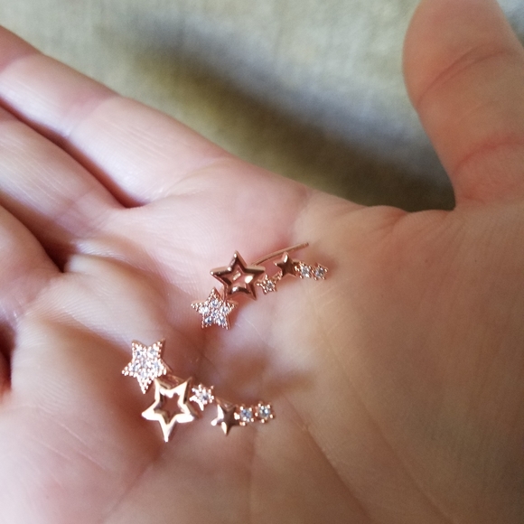 Rose Gold Micro Pave Star Crawler Earrings - Picture 1 of 7